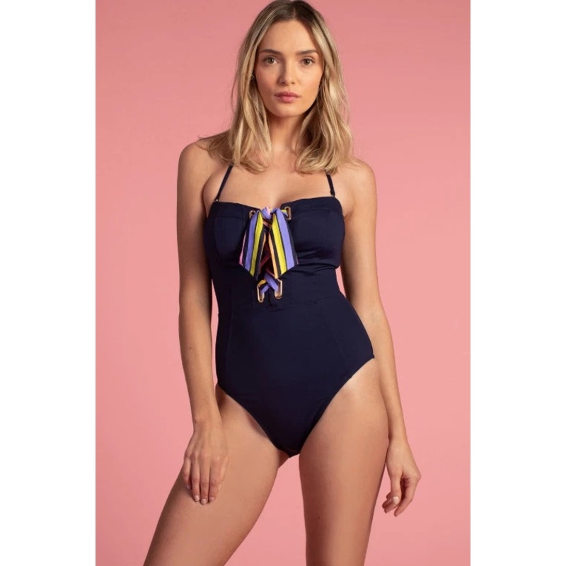 Trina Turk | 10 | Bal Harbour Solid Lace Up One Piece Swimsuit Navy Womens